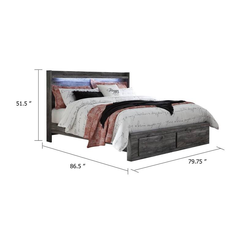 Bays King Size Storage Bed with 2 Drawers, Driftwood Smoke Gray, LED