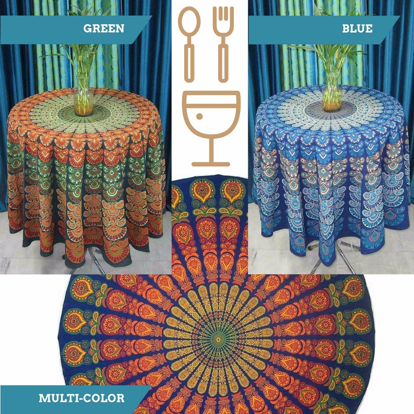 Shop Handmade Sanganer Peacock Mandala 72 Round Cotton Tablecloth Gorgeous Blue Green Red On Sale Overstock 12276406