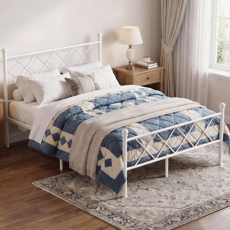 Full Size Metal Platform Bed with RGB LED Lights,Charging Station,Heavy Duty,Remote and App Control,Under Bed Storage