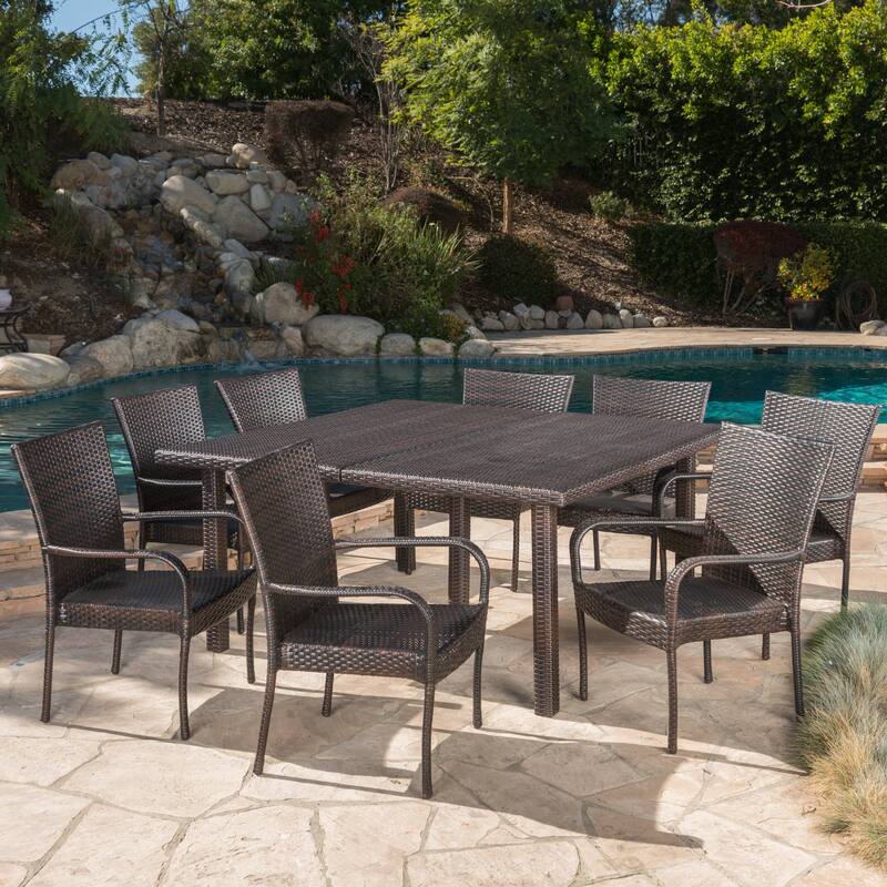 Fiona Outdoor 9-piece Wicker Dining Set by Christopher Knight Home - Brown