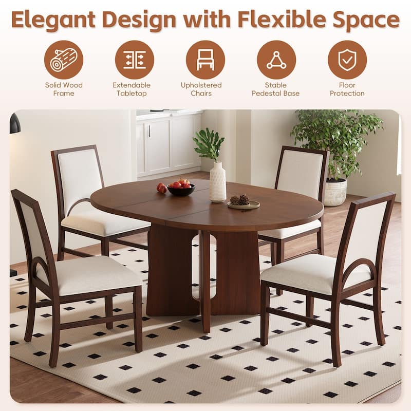 5-Piece Set, 57.3" Extendable Dining Table with 4 Upholstered Chairs