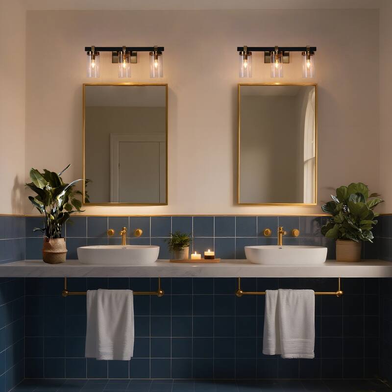 Modern Elegant 2/3-Light Black Gold Bathroom Vanity Light Dimmable Glass Wall Sconces