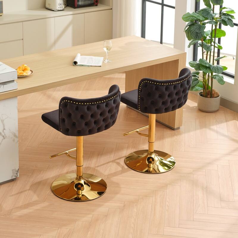 Adjustable Seat Height Swivel Barstools with Tufted Back - Set of 2