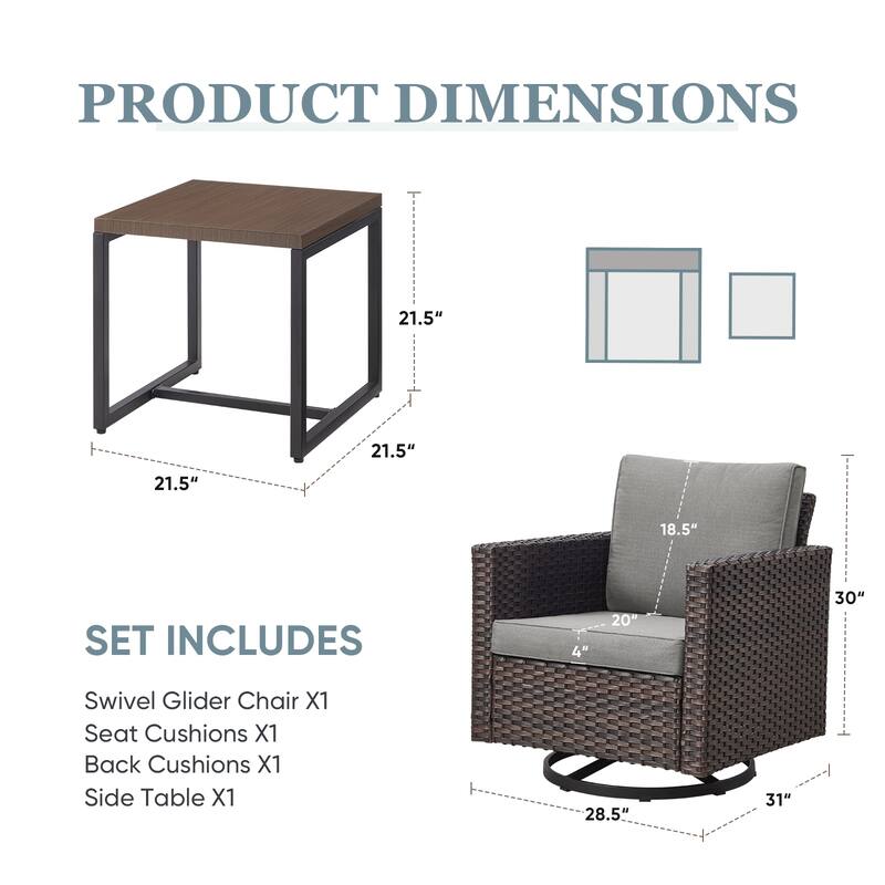 Outdoor Swivel Rocking Chairs Set of 2 with Rattan Side Table