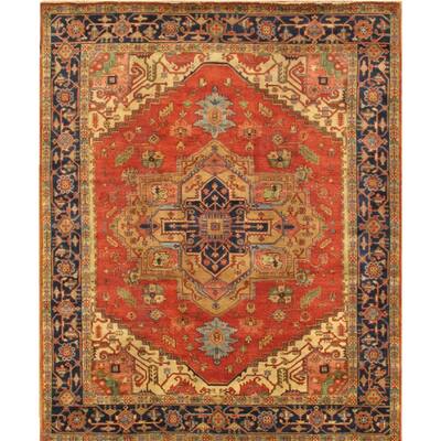 Pasargad Home Serapi Hand-Knotted Rust/Navy Wool Rug - 9' Square