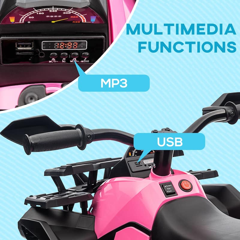 Pink Kids Electric ATV Ride-On Car with LED Lights, Minimalist Ride-On Toy Battery Powered Electric Car
