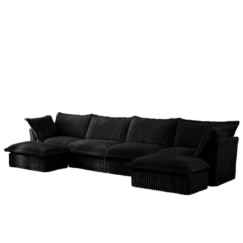 Modern 4 Seater Upholstered Sofa with 2 Ottomans and 2 Pillows