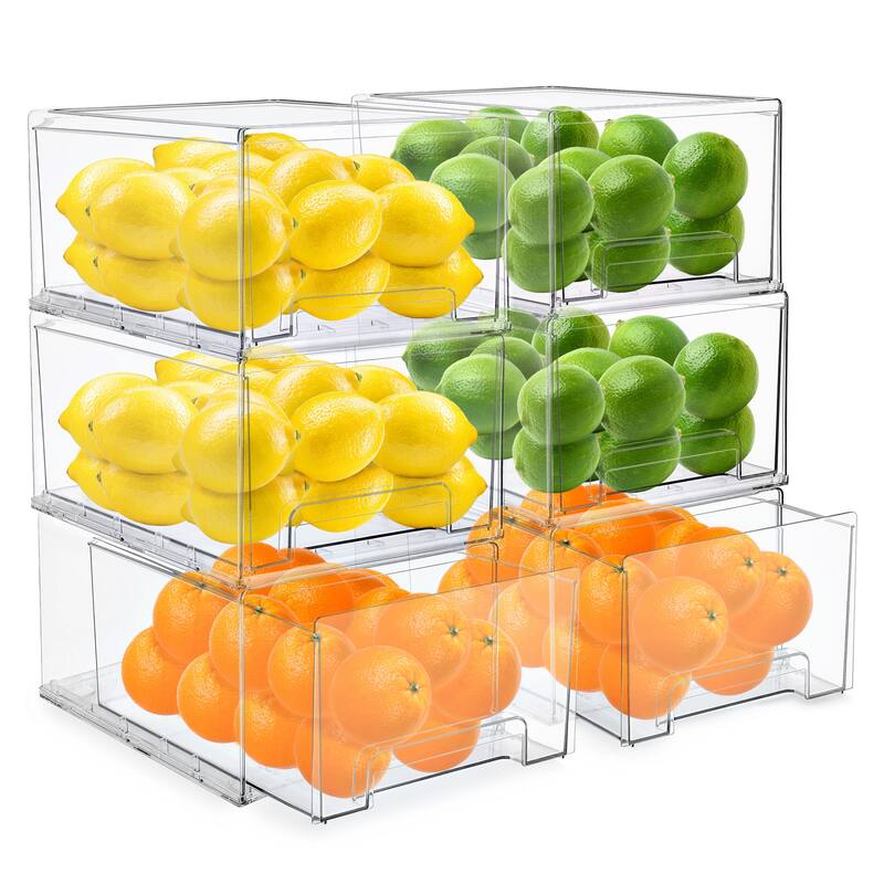 Sorbus Fridge Drawers - Clear Stackable Pull Out Refrigerator Organizer Bins 2 Pack, Large - 6 Pack