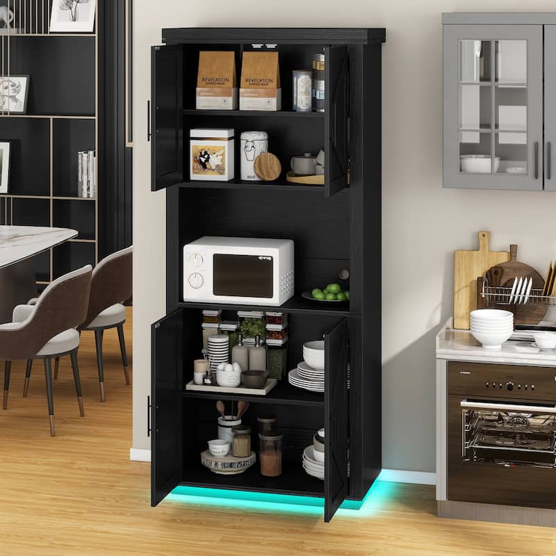 Kitchen Food Pantry Storage Cabinet with 4 Doors - Black