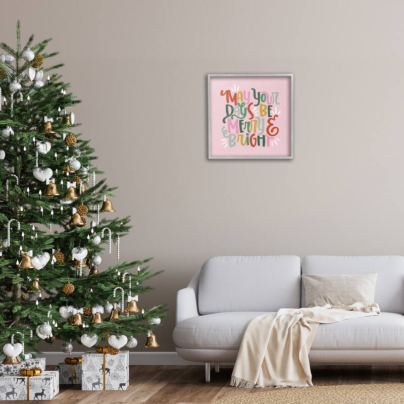 Stupell Pastel Merry & Bright Phrase Framed Giclee Art Design By Sarah Hickman