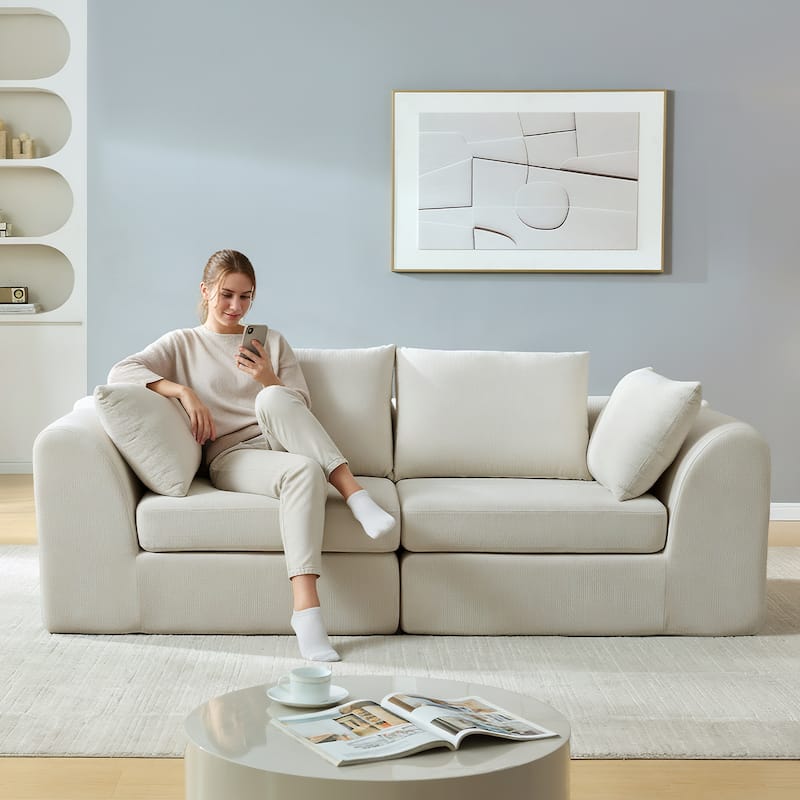 86.6 inch 2 Seater Sofa Cloud Couch Two Layers Deep Seat Chenille Boneless Couch with Armrest Pillow Couches