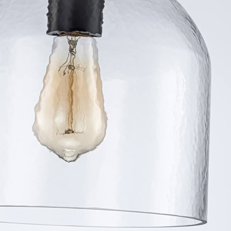 1-Light Modern Industrial Dome Pendant Light with Bell Shape Clear Hammered Glass and Adjustable Hanging Height