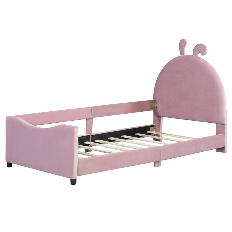 Twin Size Upholstered Daybed with Rabbit Ear Shaped Headboard for Home Office