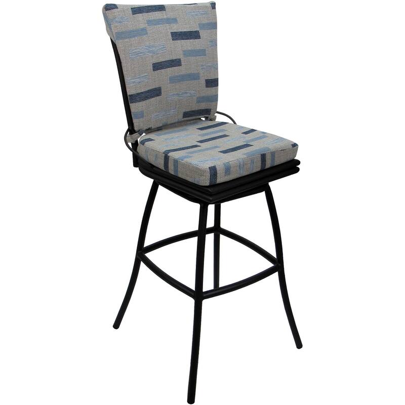 Outdoor Patio Counter 26" 30" Extra Tall 34" Bar Stool - Ofir Armless - Block Weave Blue Beige - Black - Bar Height