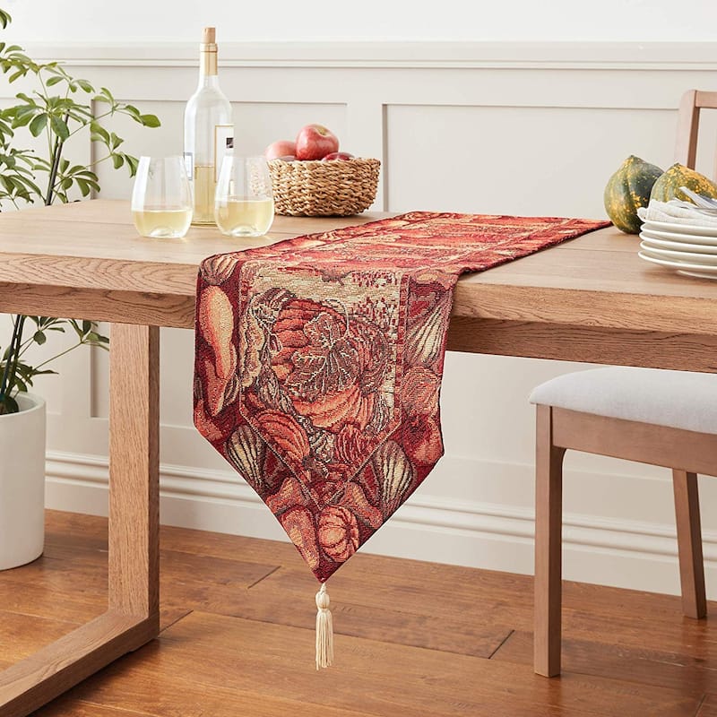 Violet Linen Fall Harvest Thanksgiving Autumn Leaves Table Runner - 13" X 70" - Multi