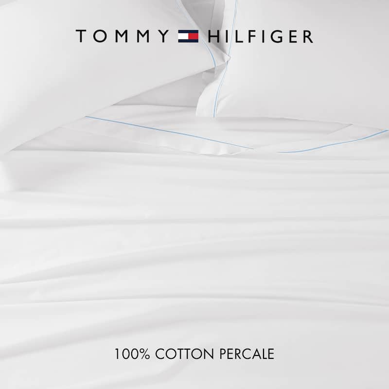 Tommy Hilfiger Hem Stripe Solid Cotton Sheet Set