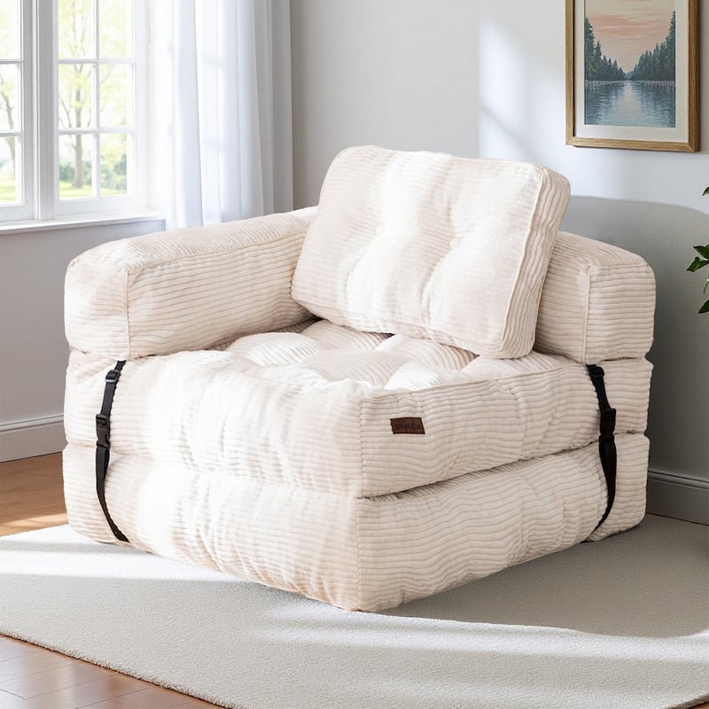 Foldable Sofa Bed,L-Shaped Floor Sofa Couch - 33.5"x66.8" - Beige