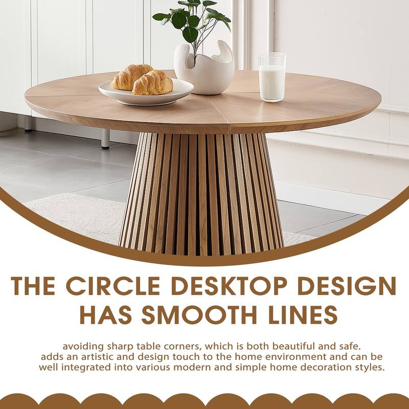 Wooden dining table, modern round kitchen dining table, fashionable design, suitable for family gatherings - Natural Wood