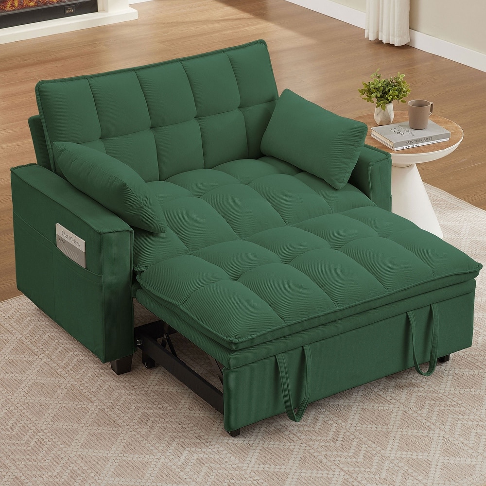 48.03" Pin Striped Fabric 3 in 1 Convertible 2 Seater Sleeper Sofa Bed