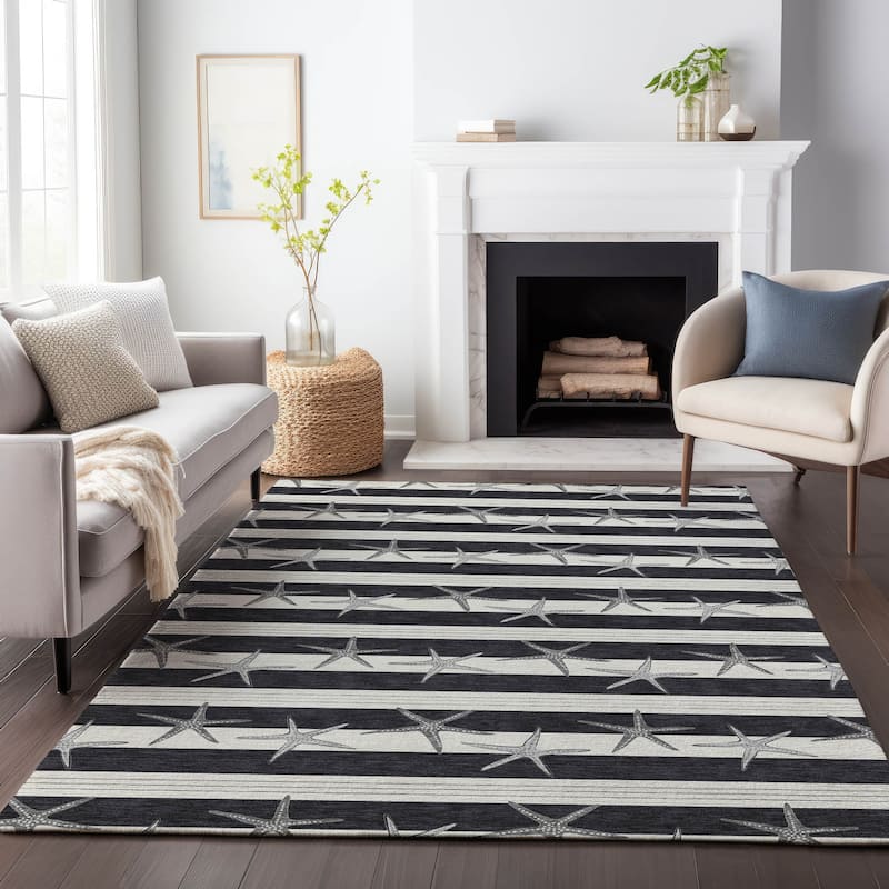 Premium Washable Super Soft Starfish Coastal Stripes Mayfield Rug