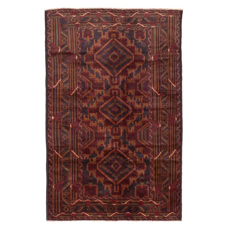 ECARPETGALLERY Hand-knotted Teimani Dark Burgundy Wool Rug - 3'10 x 6'1