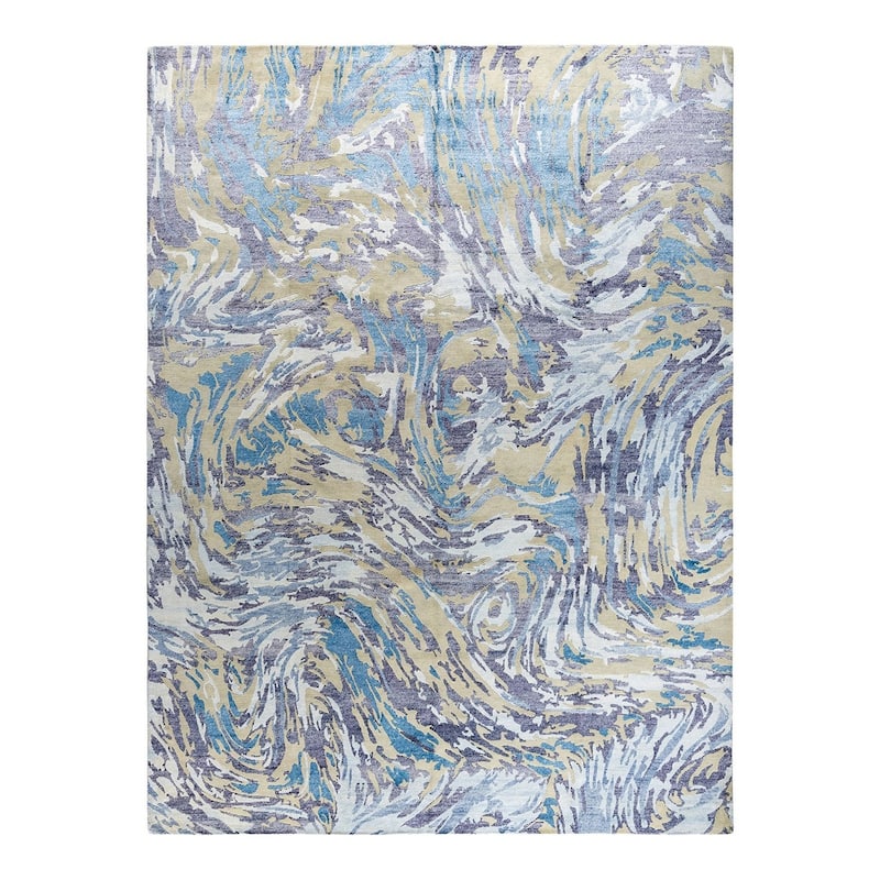 Modern One-of-a-Kind Hand-Knotted Area Rug - Ivory, 9' 1" x 12' 0" - 9' 1" x 12' 0"