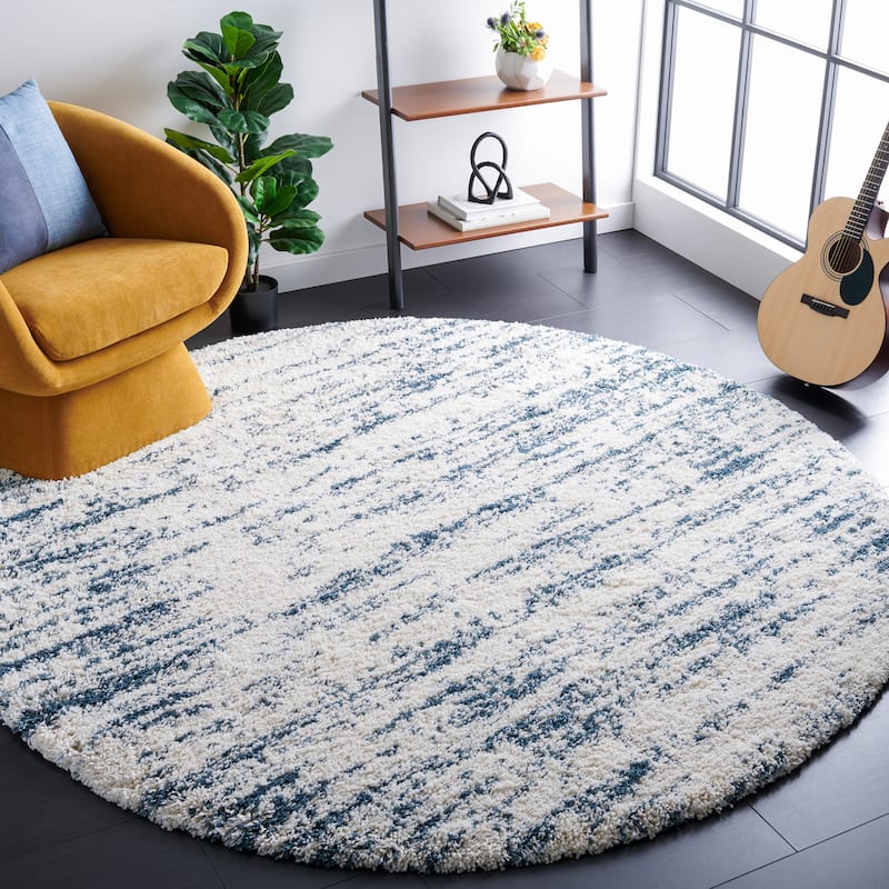 SAFAVIEH Hudson Shag Cherri Abstract 2-inch Thick Rug - 7' Round - Ivory/Steel Blue
