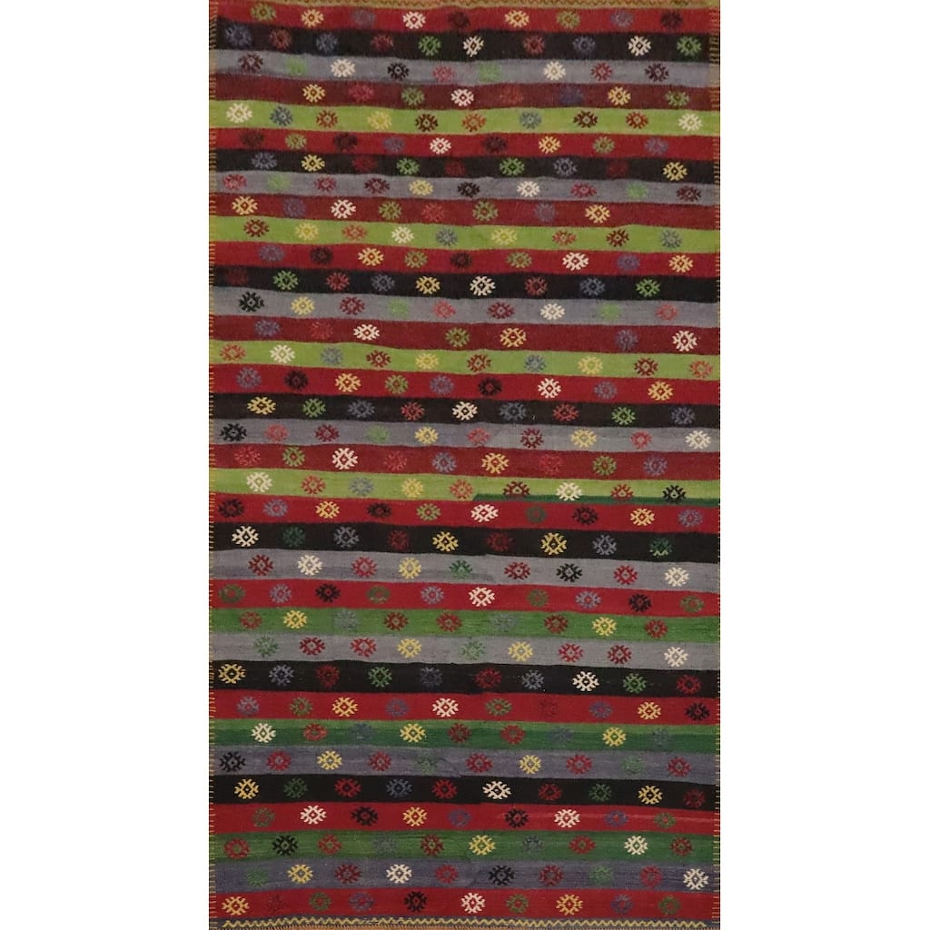 Hand Woven Oriental 100% Wool Carpet Southwestern Tribal Multi-Colored Kilim Area Rug - 9' 8'' X 5' 5''