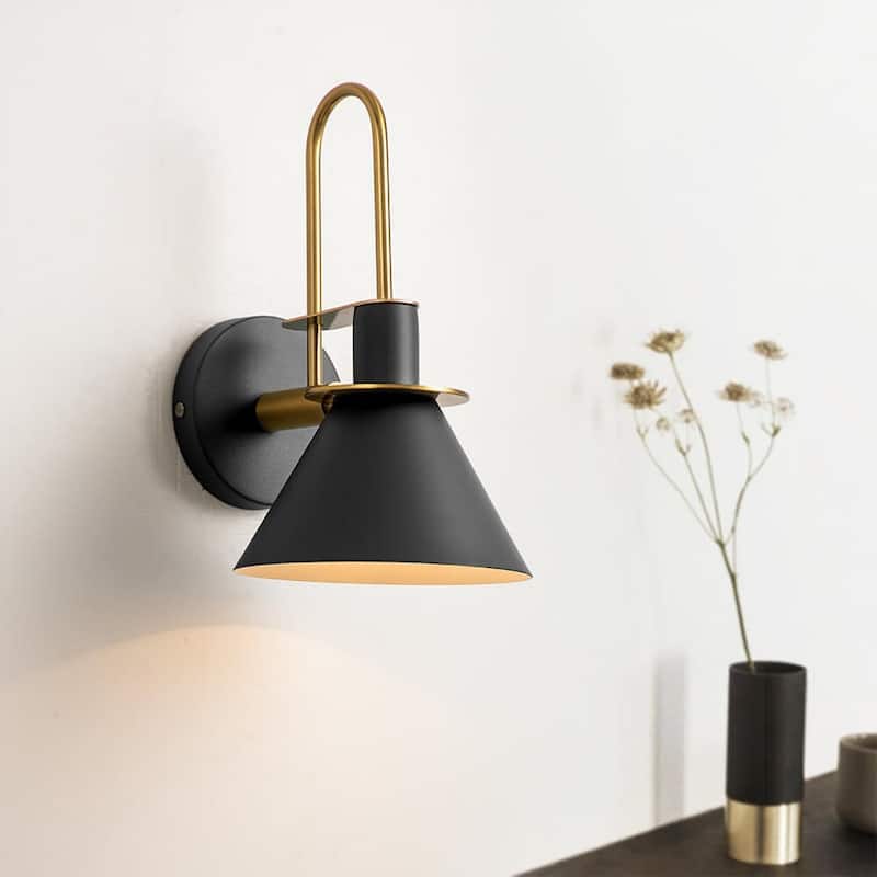 Mid-century Modern 1-Light Cone Wall Sconce - 7in Bedroom Light - Black