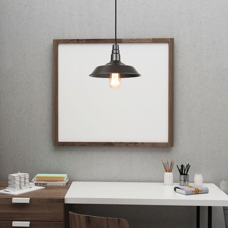 Farmhouse Industrial 1-Light Black Barn Island Pot Pendant Light for Kitchen Island - 10.2"D*H7.1"