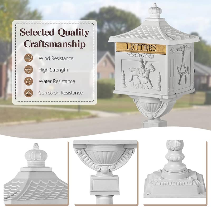 Aluminum Locking Mailbox with Post, Outside Weatherproof Mail Box - 45.5"T X 16.5"W