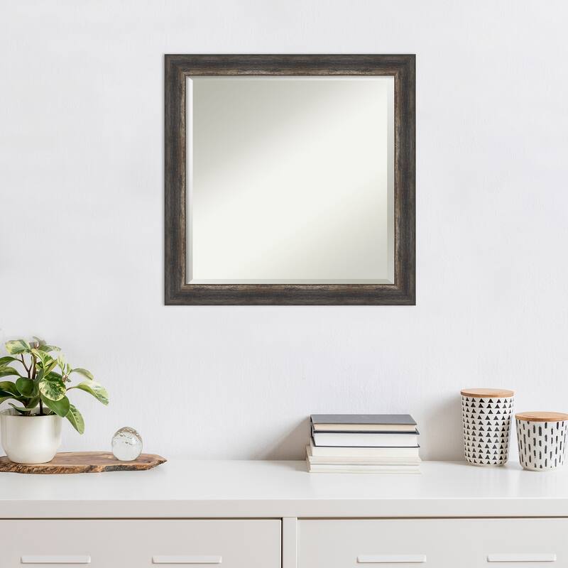 Beveled Wall Mirror - Bark Rustic Char Narrow Frame - Bark Rustic Char Narrow
