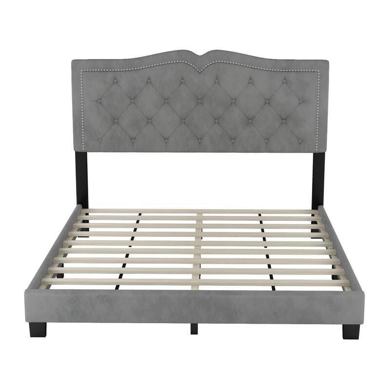 Full Size Tufted Velvet Upholstered Bed with Rivet Design