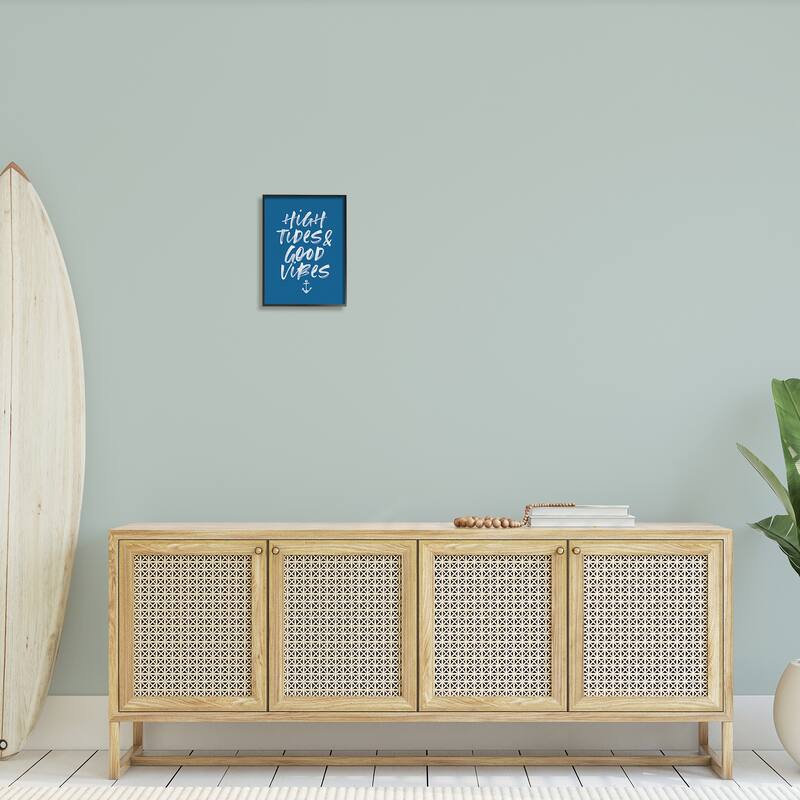Stupell High Tides Good Vibes Nautical Phrase Sea Anchor Framed Wall Art Blue Bed Bath