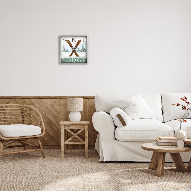 Stupell Ski Lodge Rustic Cabin Sign Snowy Tree Forest Framed Wall Art