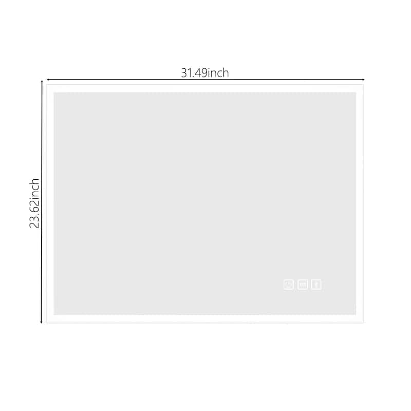 23.62 in. W x 31.49 in. H Rectangular Frameless Wall-Mounted Bathroom Vanity Mirror with Lights Anti Fog Touch Control - Silver