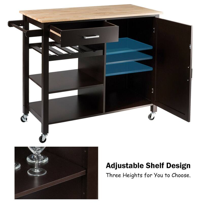 Gymax 4-Tier Wood Kitchen Island Trolley Cart Storage Cabinet w/ Wine