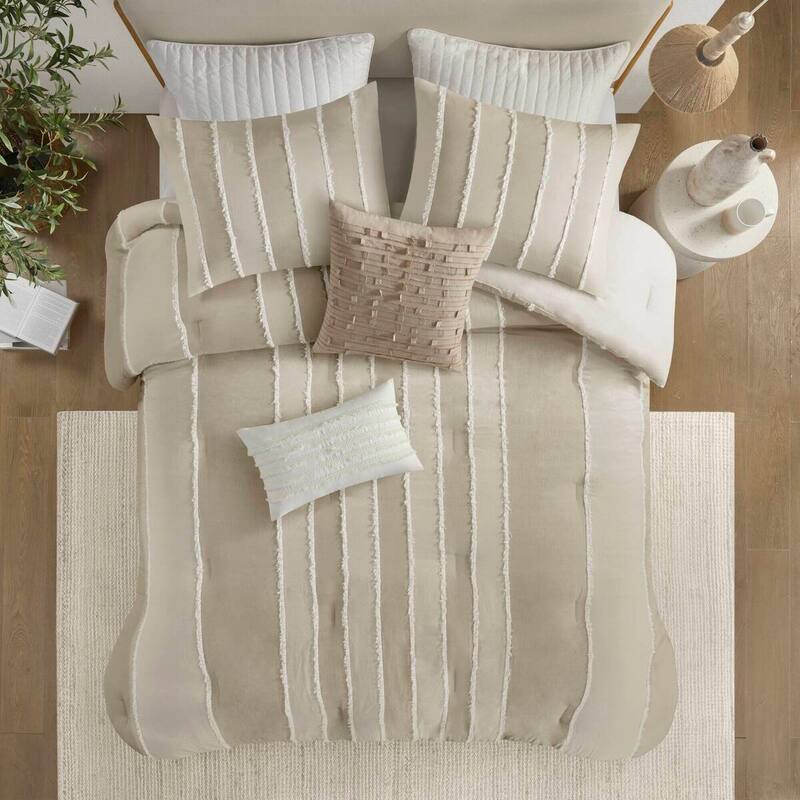 GDF Studio - Marceline Striped Cotton 3-Piece Comforter Set with Clip Jacquard Trim