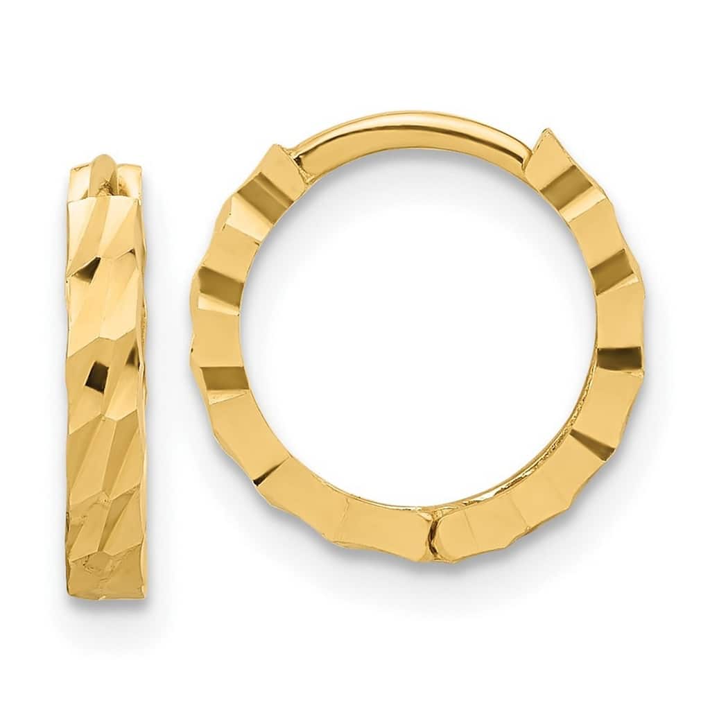 Curata 14k Yellow Gold Polished and Sparkle Cut Hoop Earrings - 12.29x12.57mm