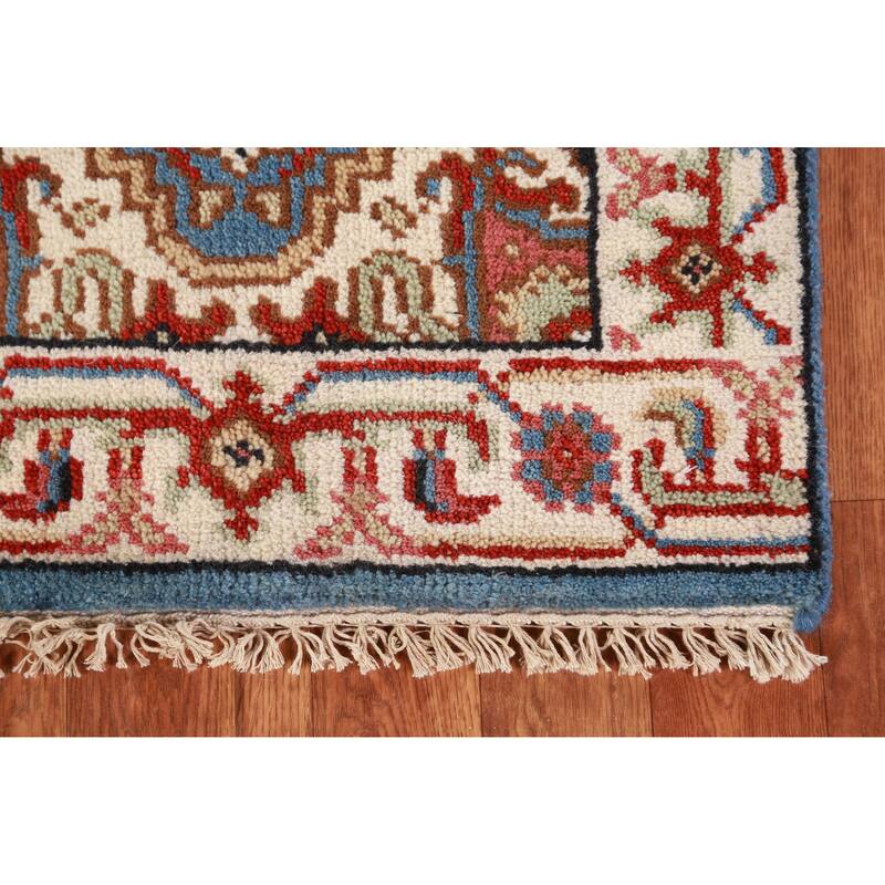 Hand Knotted Oriental 100% Wool Carpet Traditional Medallion Navy Blue & Blues Heriz (serapi) Area Rug - 3' 0'' X 2' 0''
