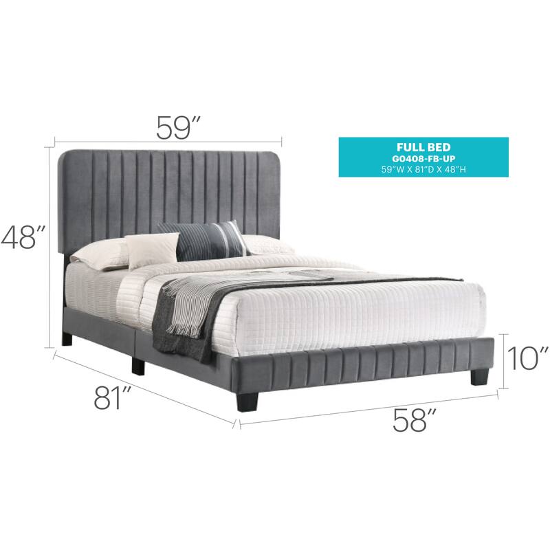 Sleek Contemporary Full Bed in Gray with Channel Tufted Velvet Upholstery