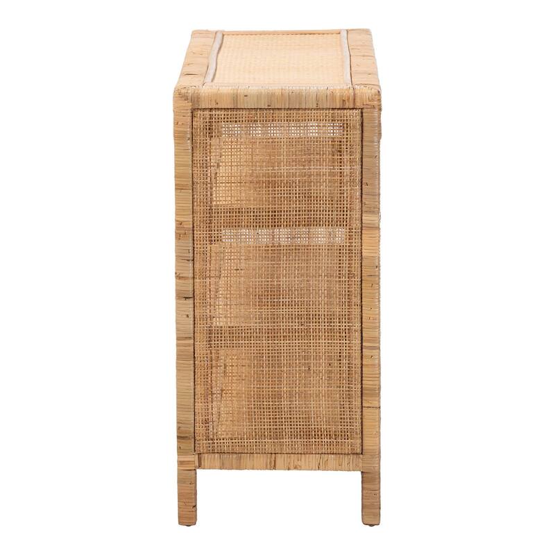 Abelia Natural Rattan 4-Tier Display Shelf - Handwoven Boho Coastal Bookcase or Entryway Storage, Lightweight Wicker Accent