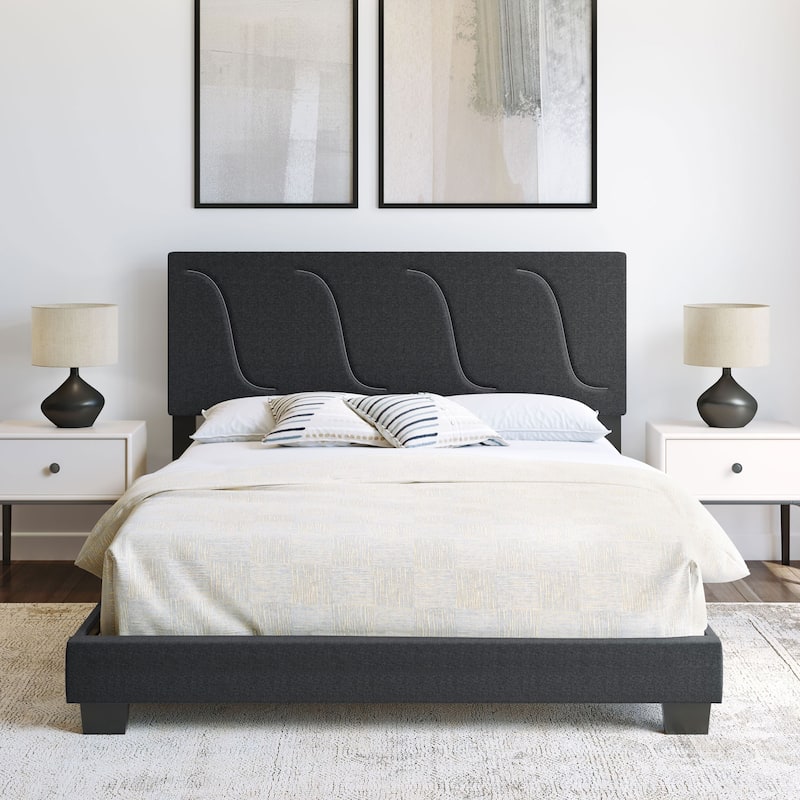 Boyd Sleep Aberdeen Linen Upholstered Queen Platform Bed Frame & Headboard, Grey