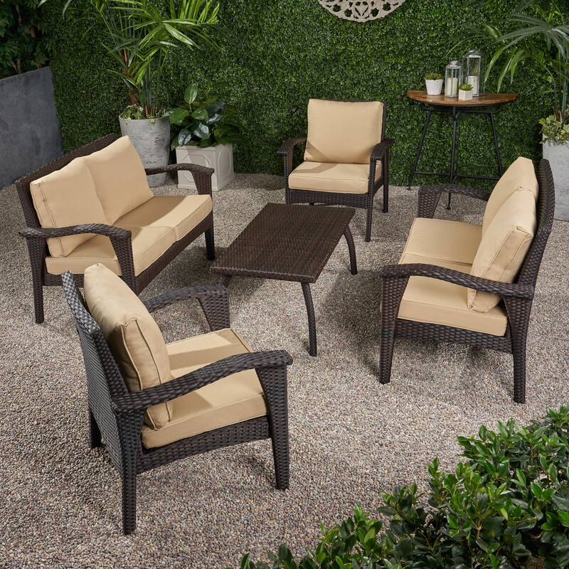 Honolulu Outdoor 5-piece Wicker Chat Set with Cushions by Christopher Knight Home