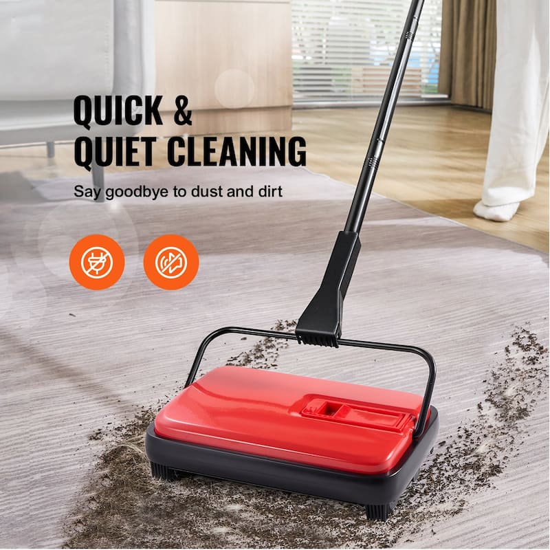 Carbon Steel Manual Carpet Sweeper with 7.87in Brush and Easy Dustbin - 44.1 x 9.1 x 6.3 inch