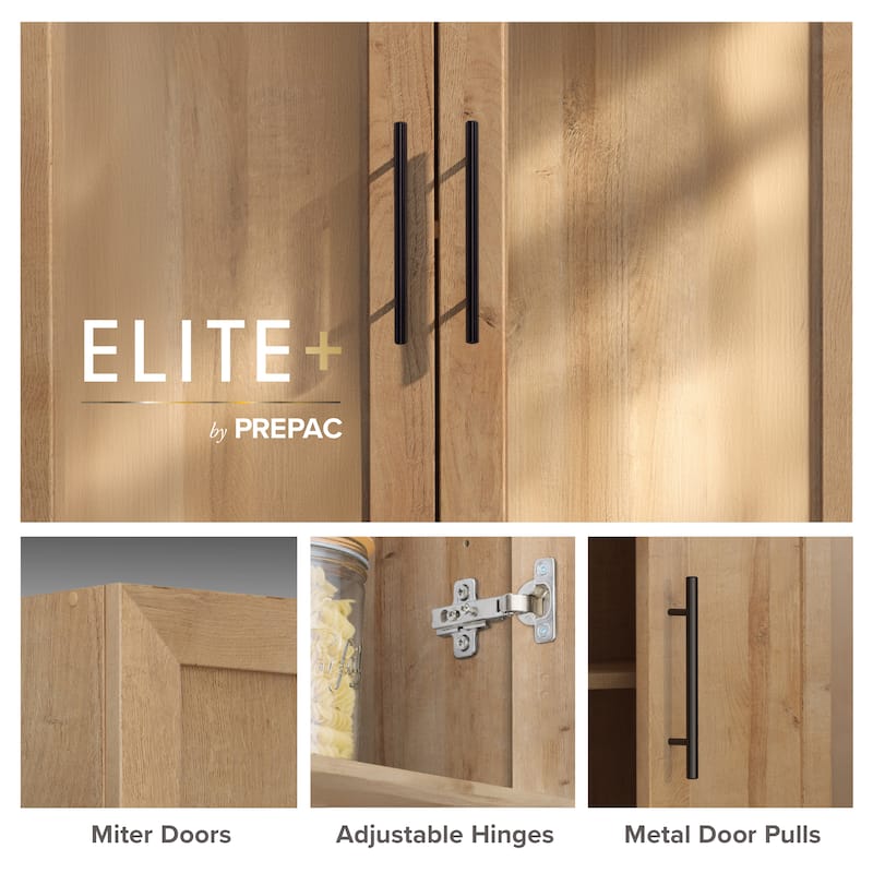 Prepac Elite 65" Tall Oak Accent Kitchen Pantry Cabinet, Craft or Bathroom Storage Cabinet, Buffet Storage with Panel Doors