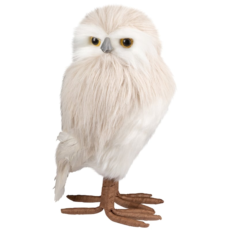 Standing Winter Owl Christmas Figure - 12.25" - Cream and White