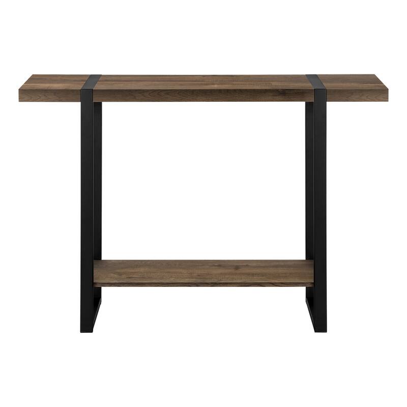 HomeRoots 47" Brown and Black Wood and Metal Distressed Sled Console Table With Shelf - 47.25' X '32' X '12