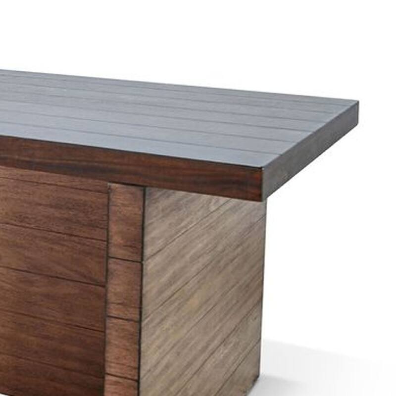 Wedy Dining Table, 86 Inch Rectangular Top, Dark Brown Wood Block Base - Dark Brown