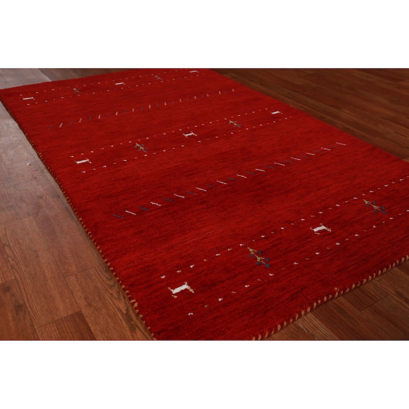 Tribal Red Gabbeh Indian Rug Handmade Wool Carpet - 3'1" x 5'0" - 3'1" x 5'0" - Red